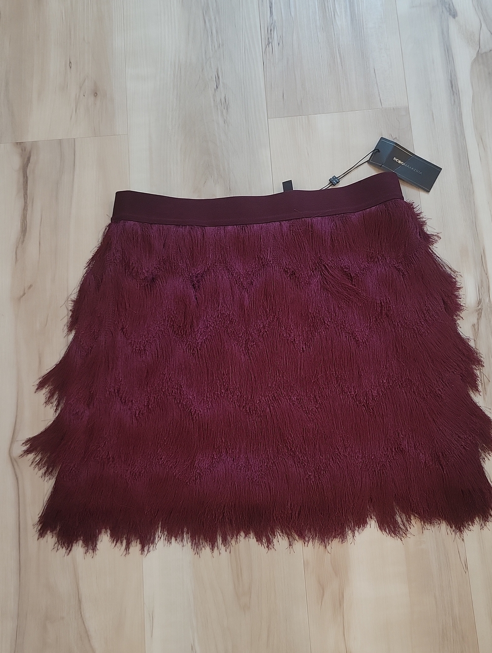 BCBGMaxAzria Burgundy Fringe Mini Skirt